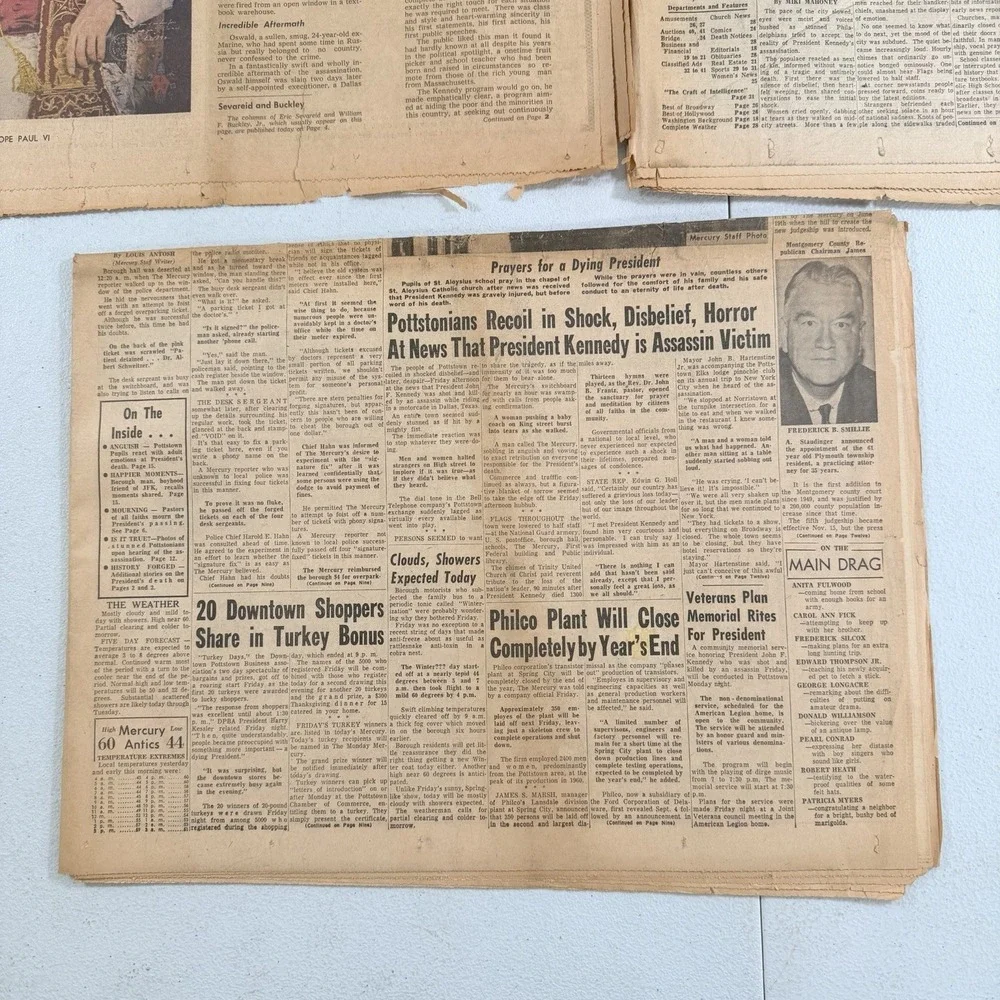 John F Kennedy Assassination‎ Newspaper 11/23/63 Philadelphia Inquirer Pottstown